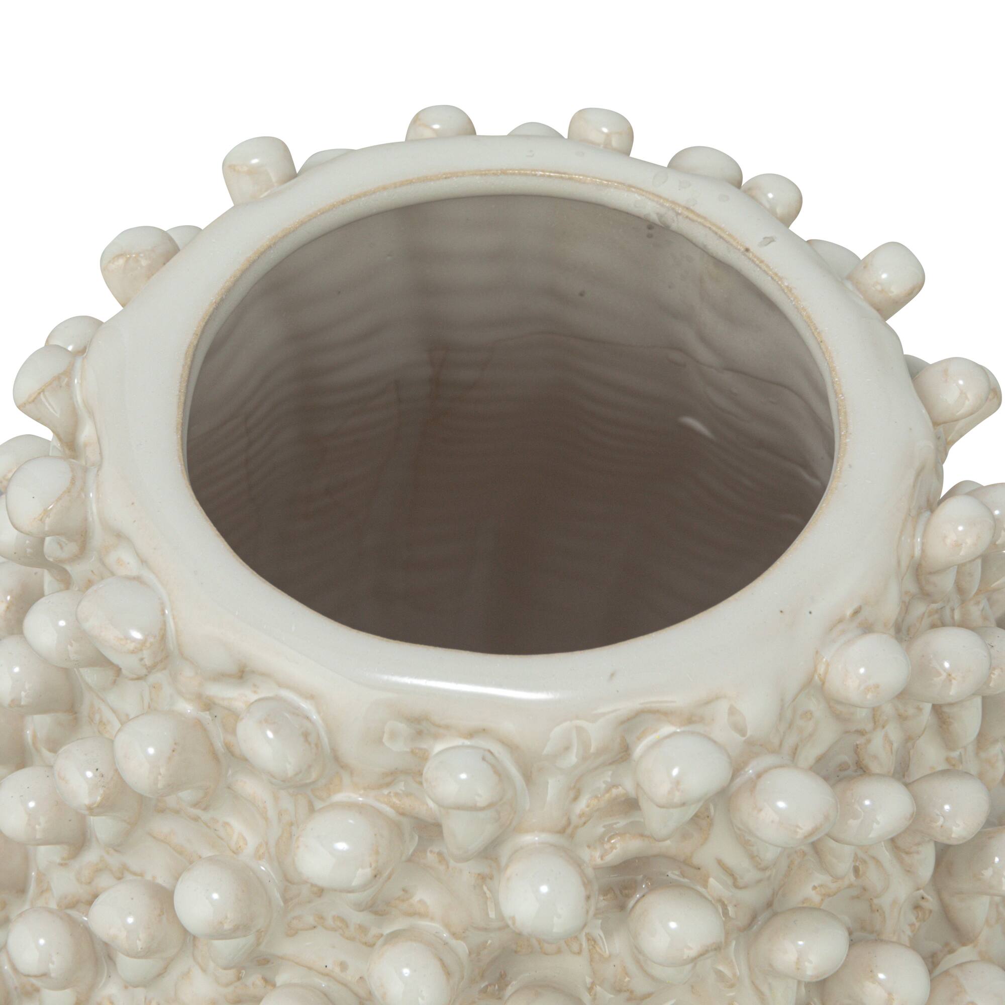 Hello Honey® 10" Cream Round Embossed Stoneware Formed Vase